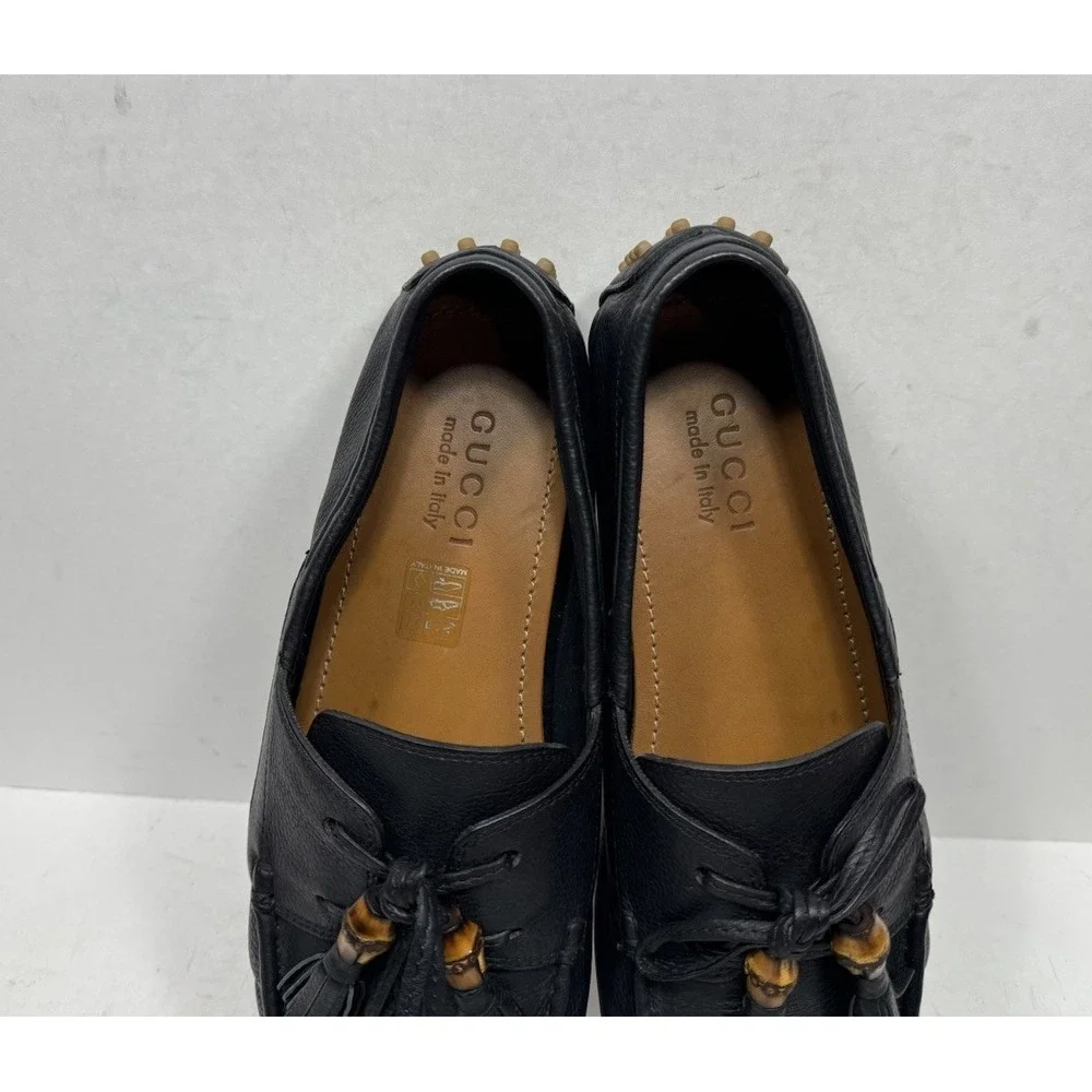 Gucci Bamboo‎ Tassel Loafer Black Leather Driver Men's Size 9 US / 8 UK G Shoes